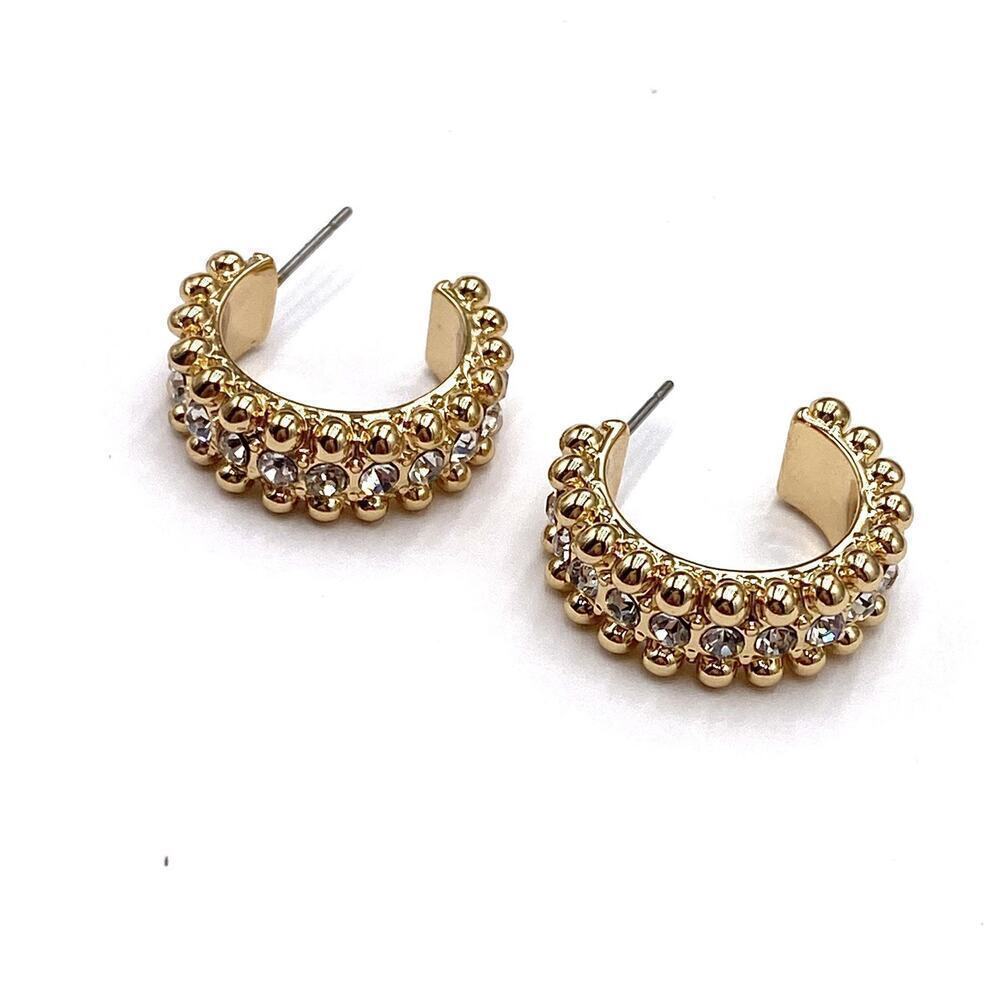 Earrings Half Hoops Rhinestones Gold Tone Fashion